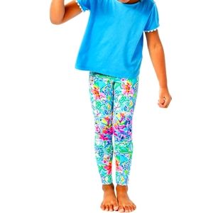 Girls' Bright Blue Top & Multi-Color Floral Leggings Matching Set